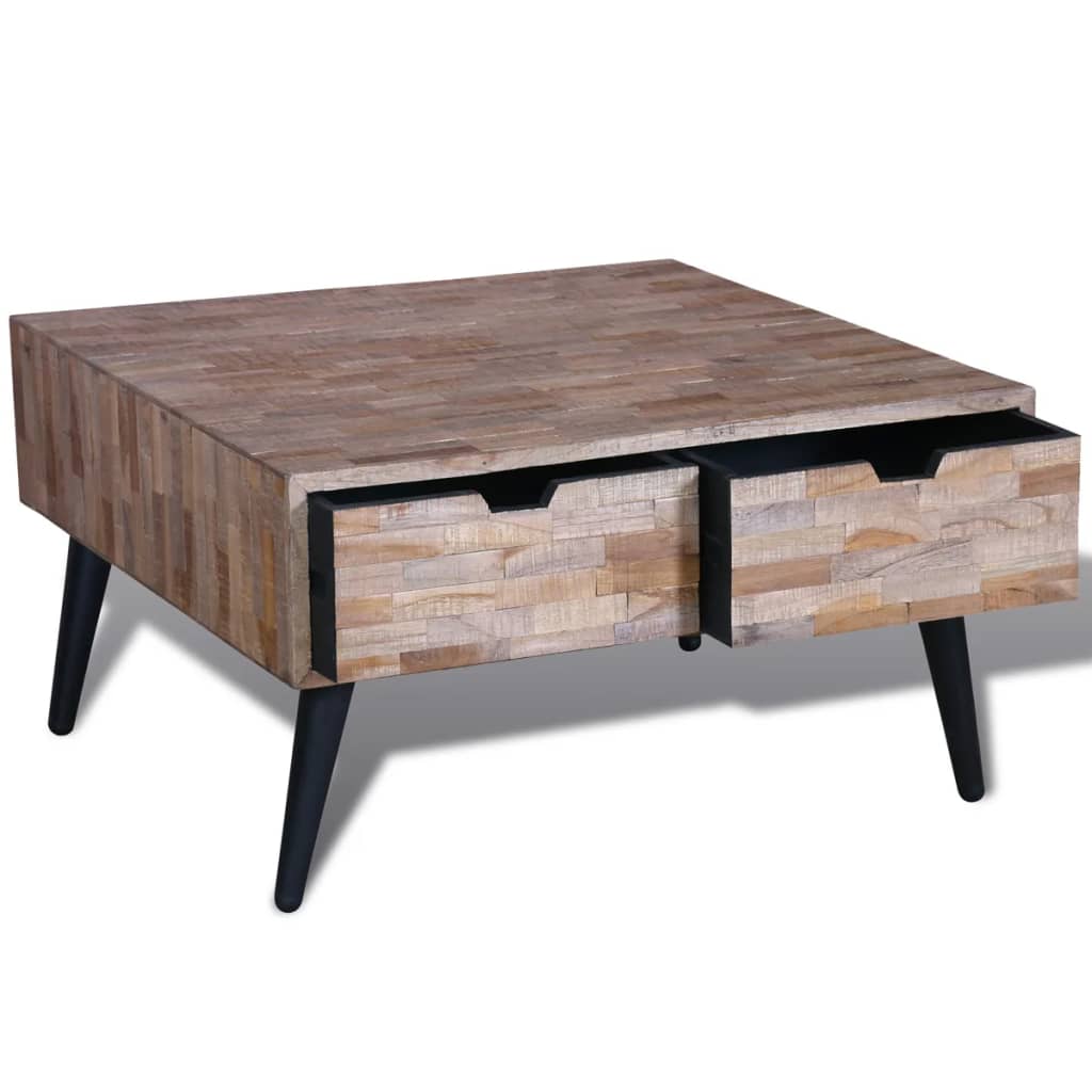 Coffee table with 4 drawers, recycled teak wood