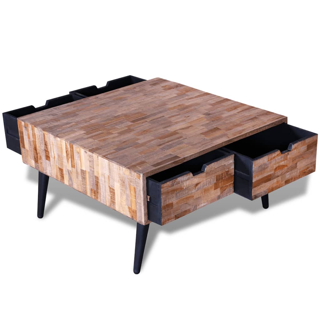 Coffee table with 4 drawers, recycled teak wood