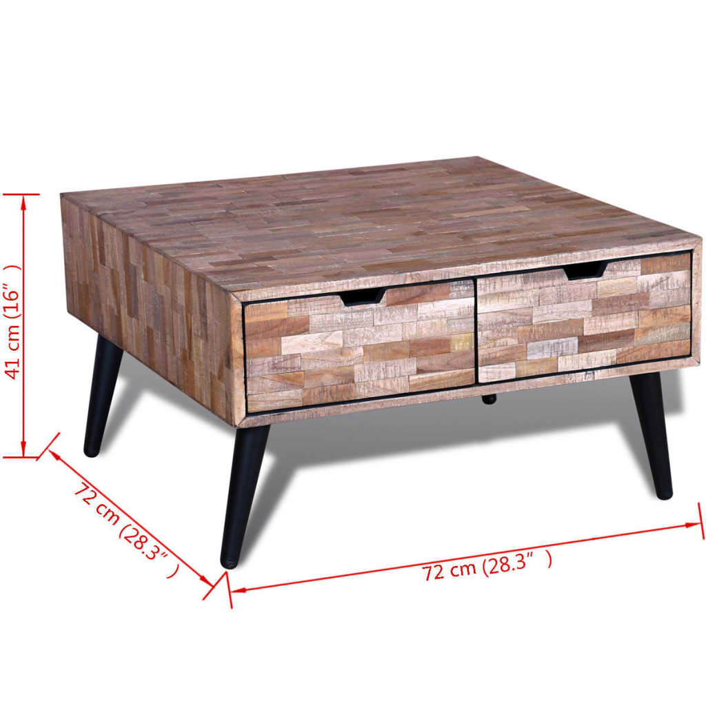 Coffee table with 4 drawers, recycled teak wood