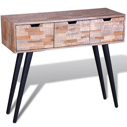 Console table with 3 drawers, recycled teak wood