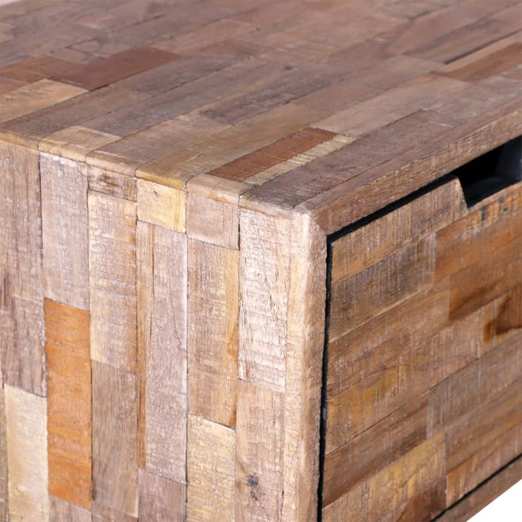 Console table with 3 drawers, recycled teak wood