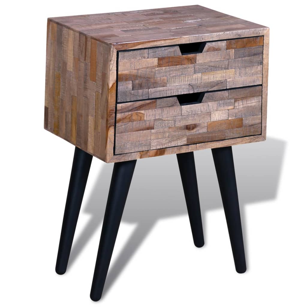 Bedside table with 2 drawers, recycled teak wood