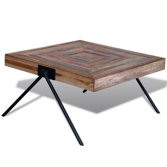 Coffee table with V-shaped legs, recycled teak wood