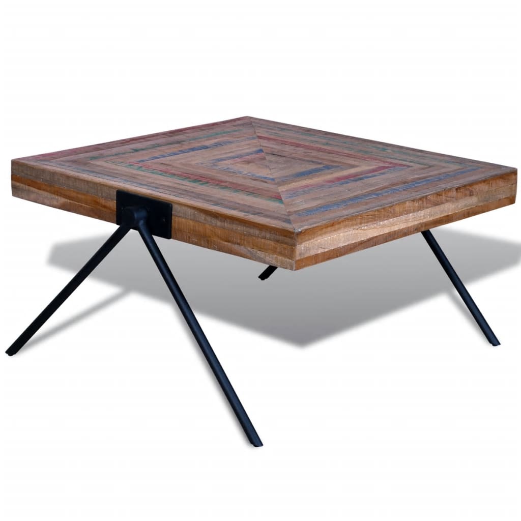 Coffee table with V-shaped legs, recycled teak wood