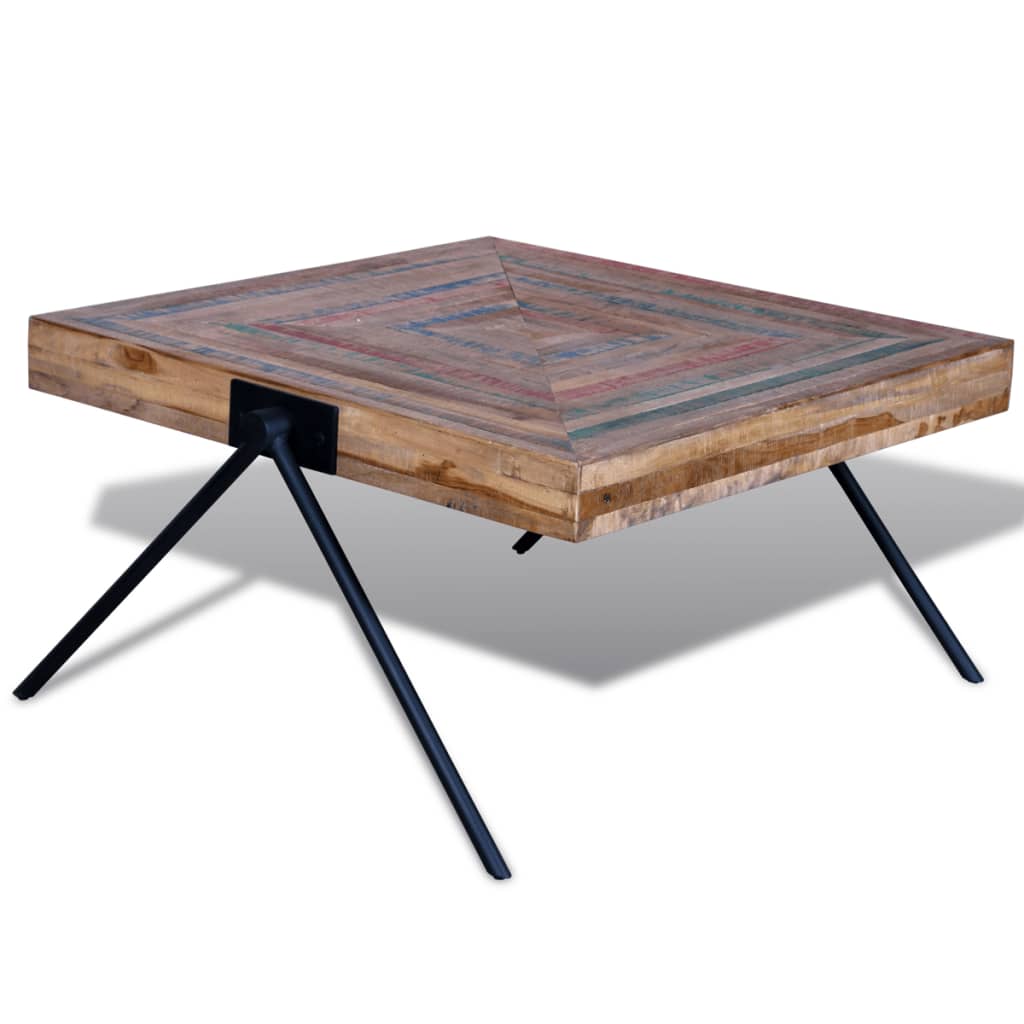 Coffee table with V-shaped legs, recycled teak wood