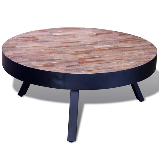 Round coffee table, recycled teak wood