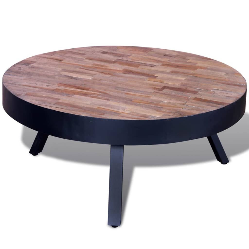 Round coffee table, recycled teak wood