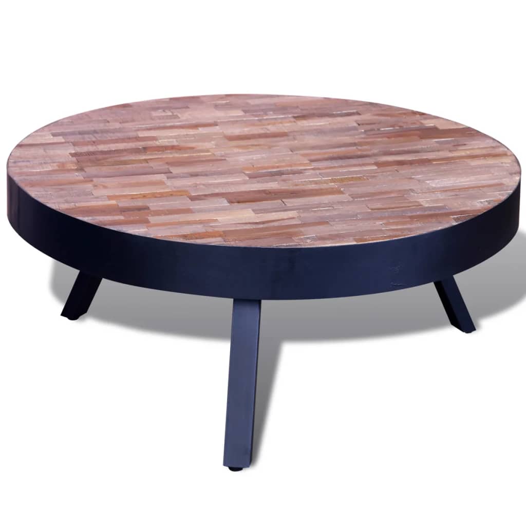 Round coffee table, recycled teak wood