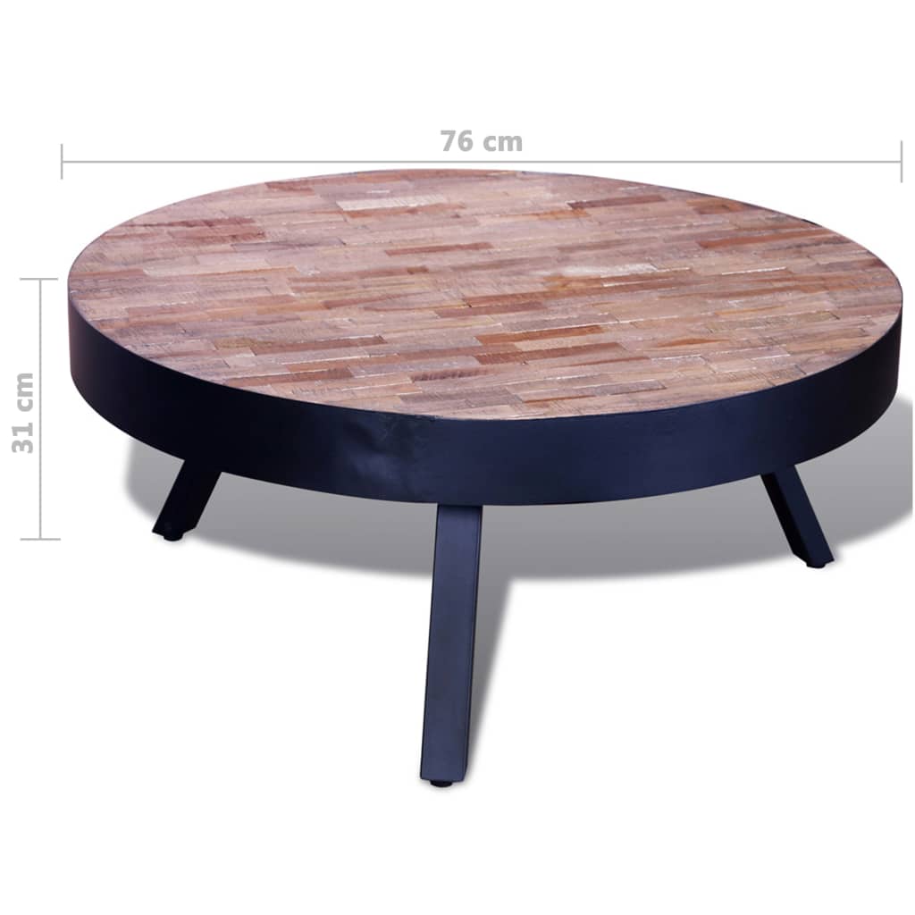 Round coffee table, recycled teak wood