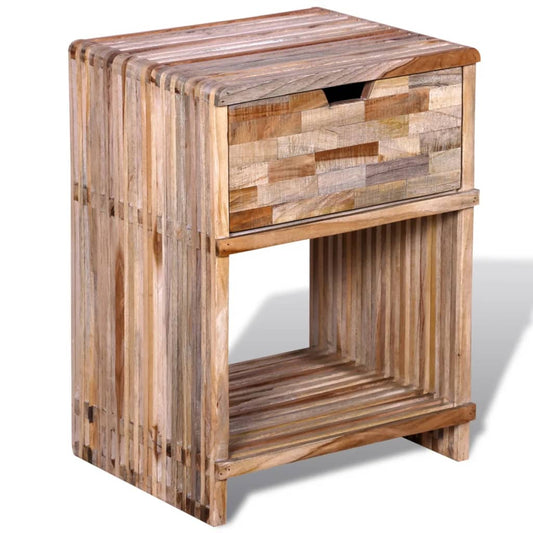 Bedside table with drawer, recycled teak wood