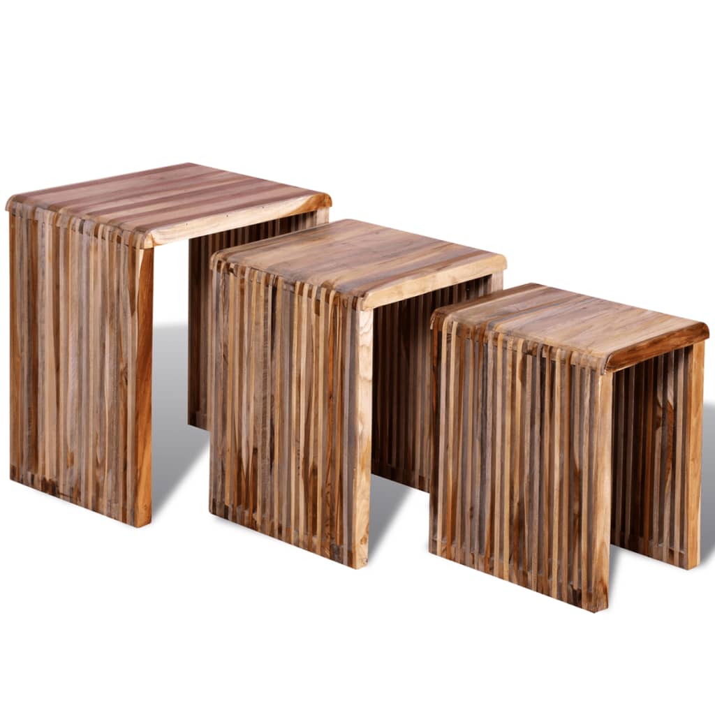 3-piece stackable table set, recycled teak wood