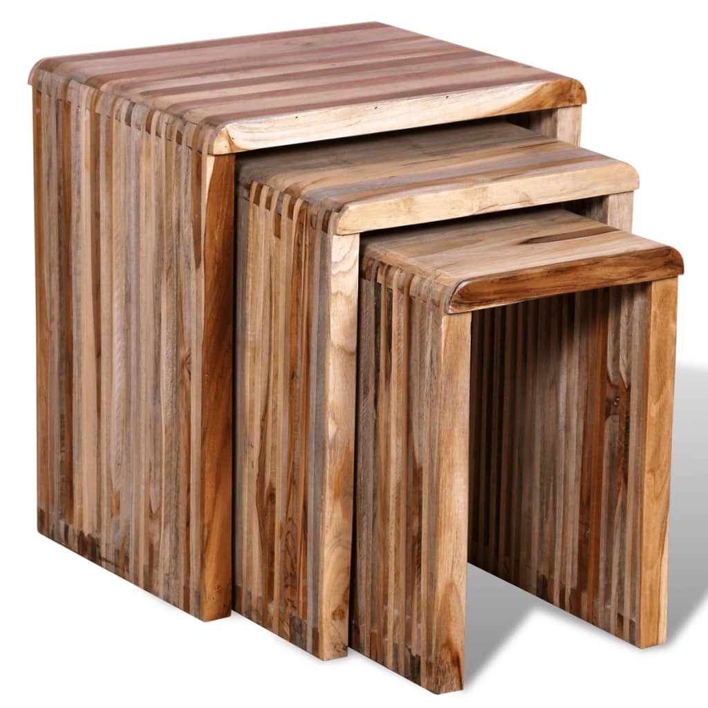 3-piece stackable table set, recycled teak wood