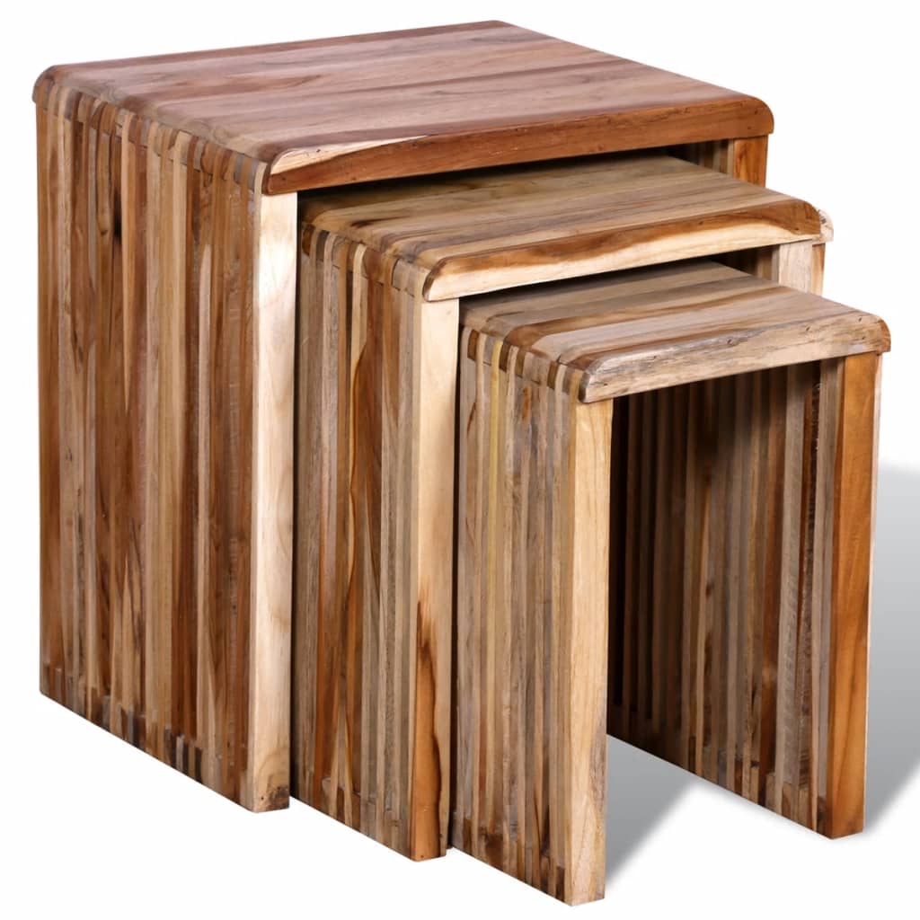 3-piece stackable table set, recycled teak wood