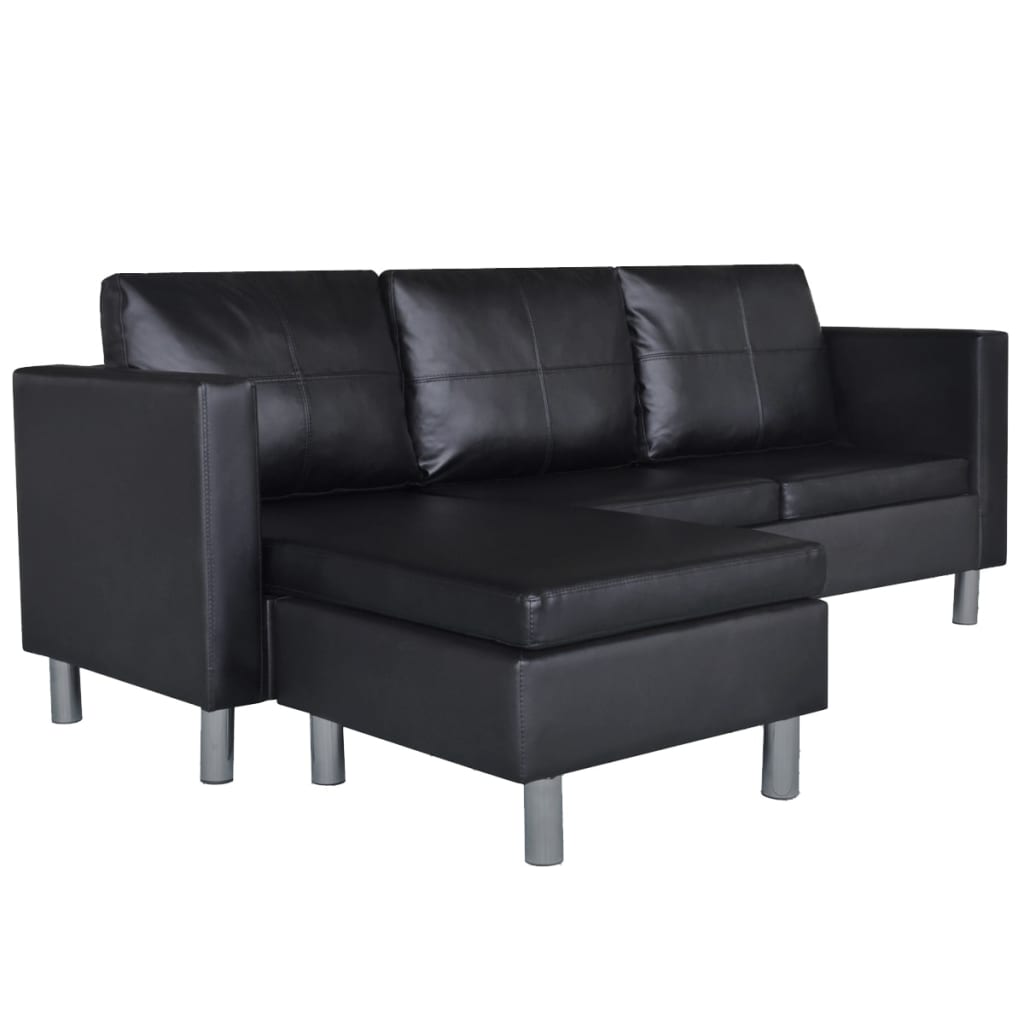 3-seater modular sofa, faux leather, black