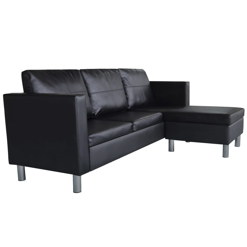 3-seater modular sofa, faux leather, black