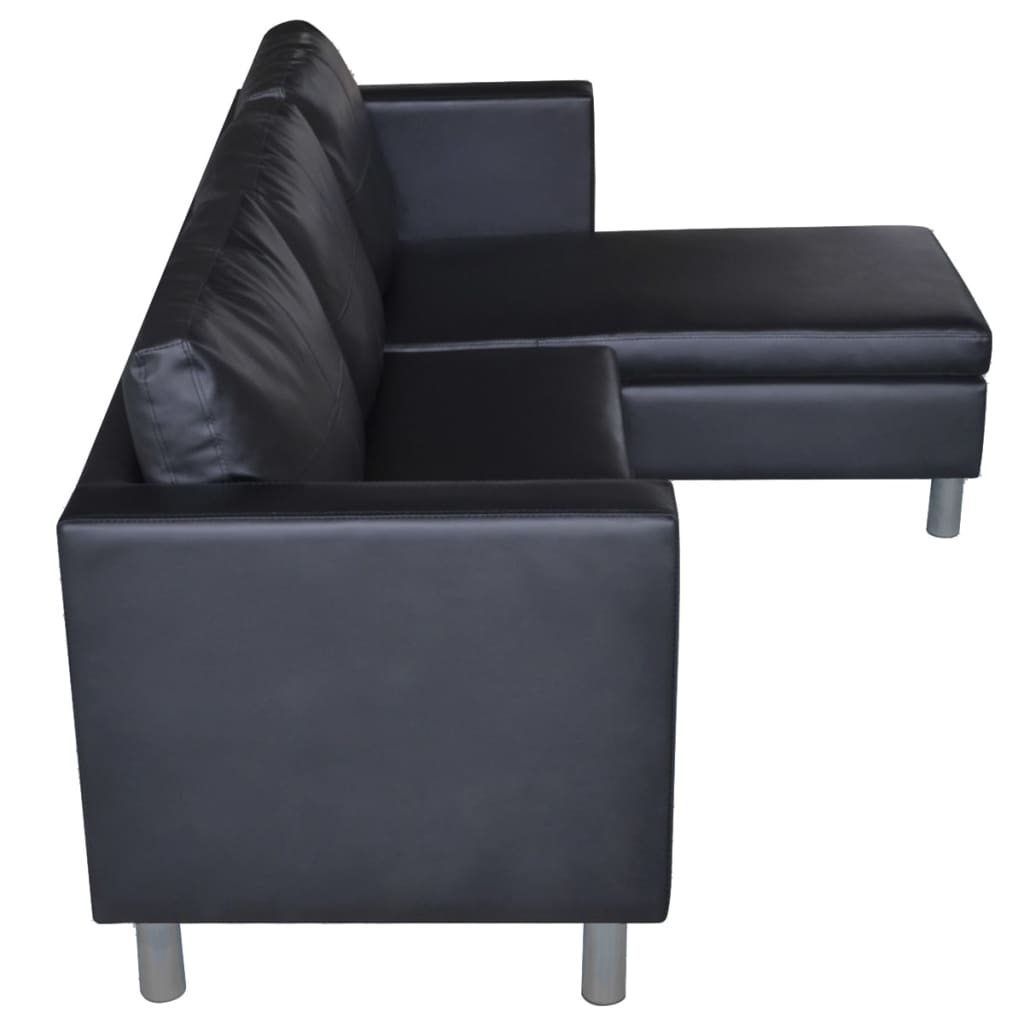 3-seater modular sofa, faux leather, black