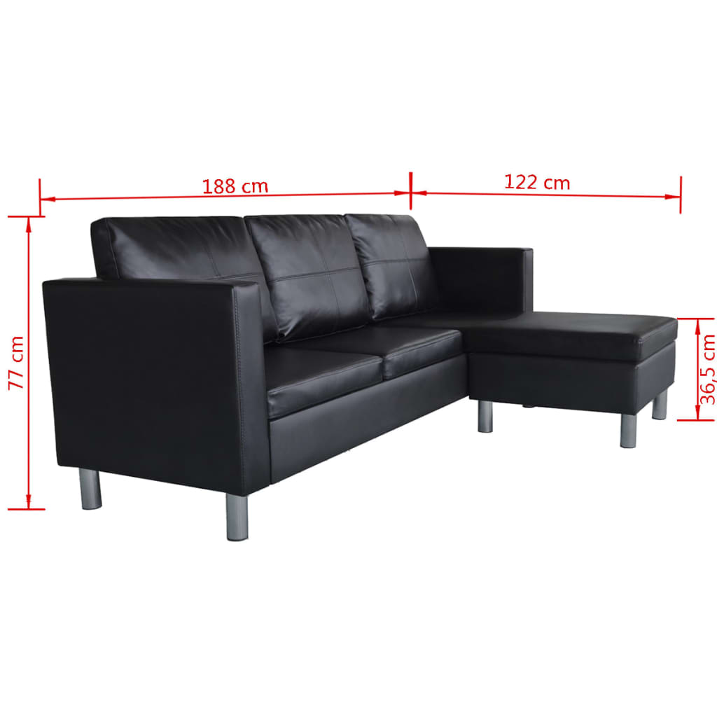 3-seater modular sofa, faux leather, black