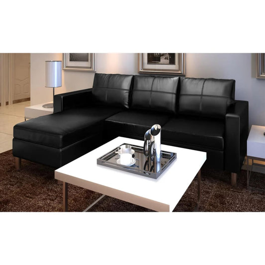 3-seater modular sofa, faux leather, black