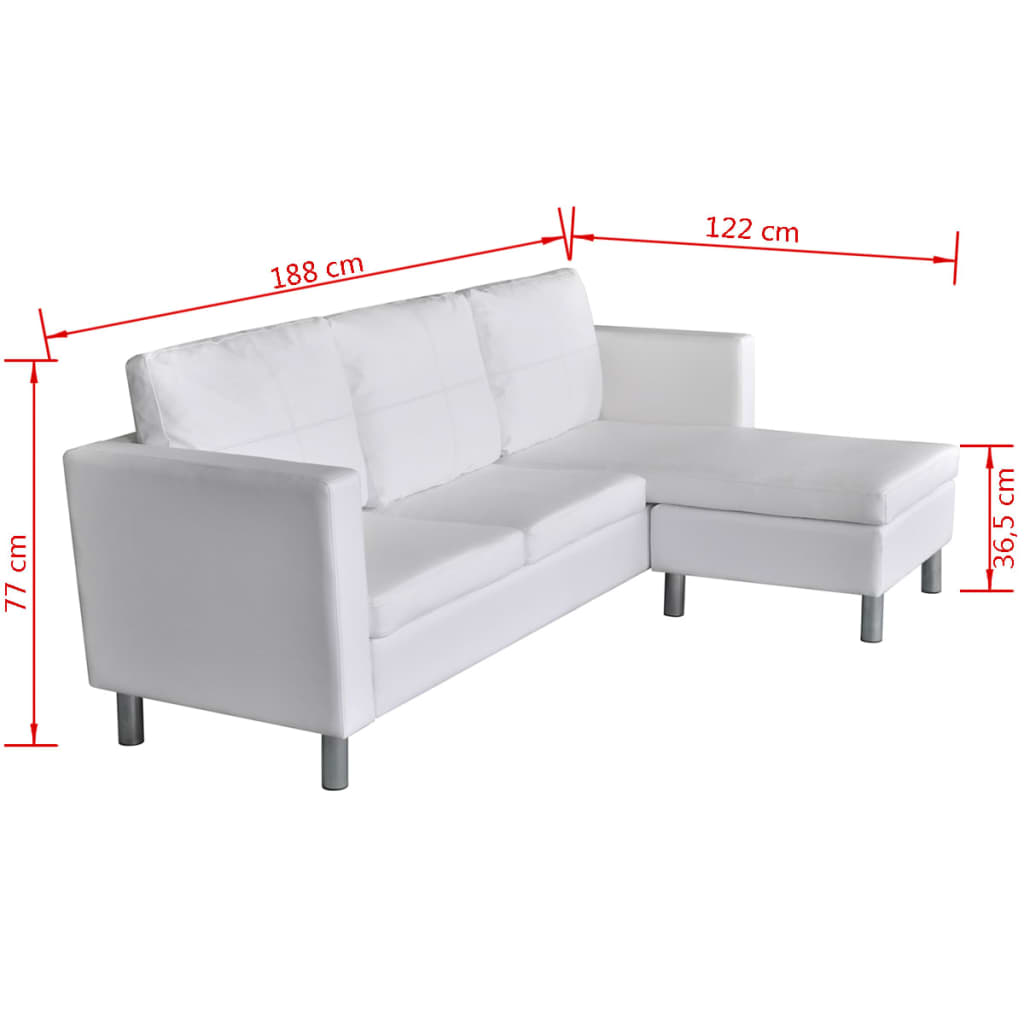 3-seater modular sofa, artificial leather, white