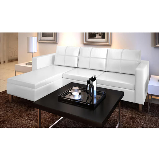 3-seater modular sofa, artificial leather, white