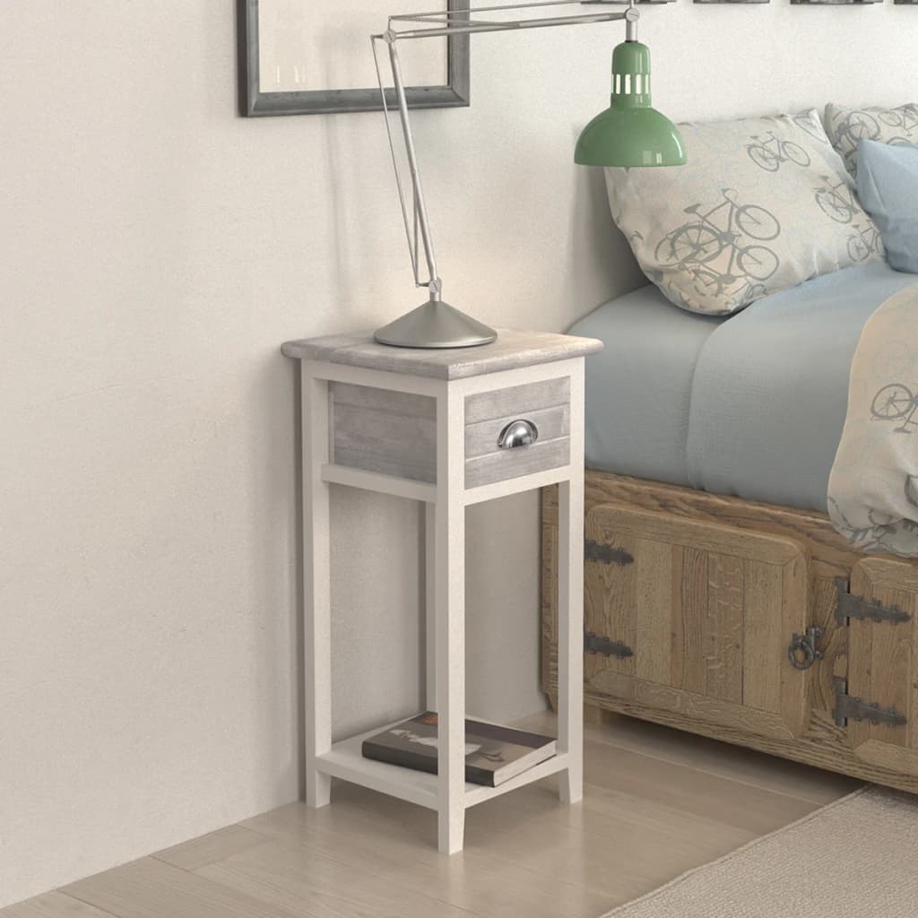 Bedside table with 1 drawer, grey and white