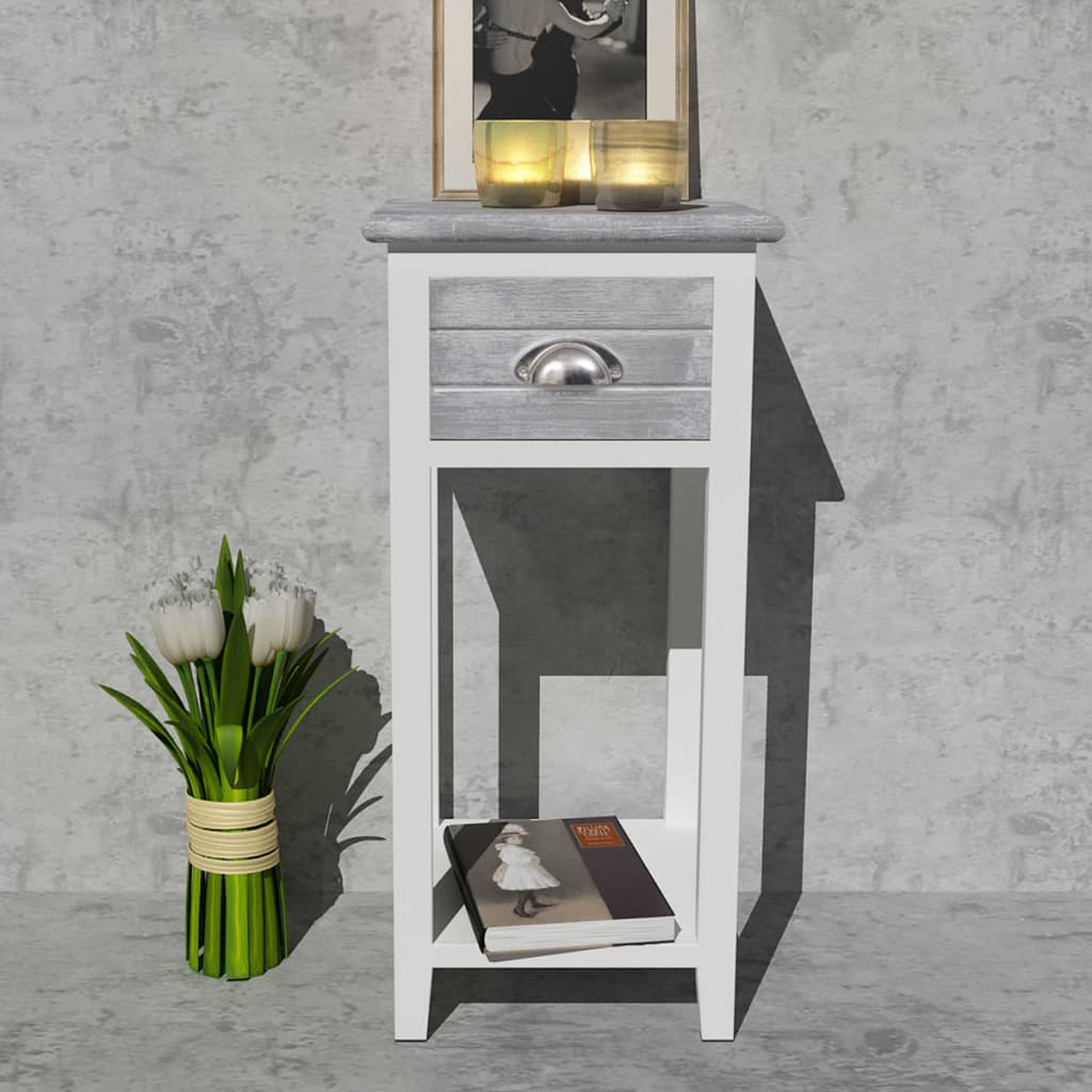 Bedside table with 1 drawer, grey and white