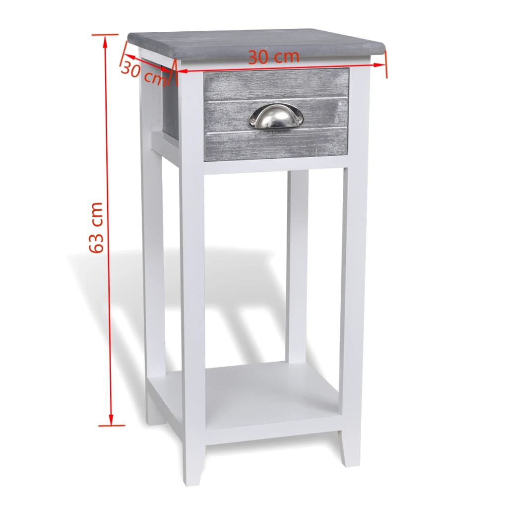 Bedside table with 1 drawer, grey and white