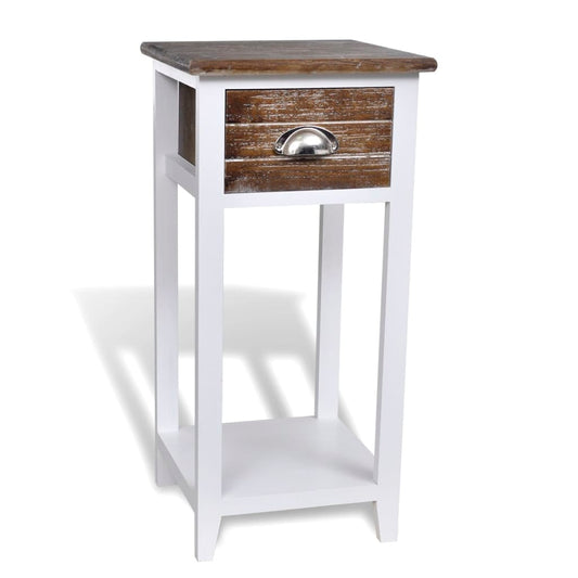 Bedside table with 1 drawer, brown and white