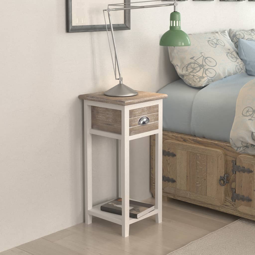 Bedside table with 1 drawer, brown and white