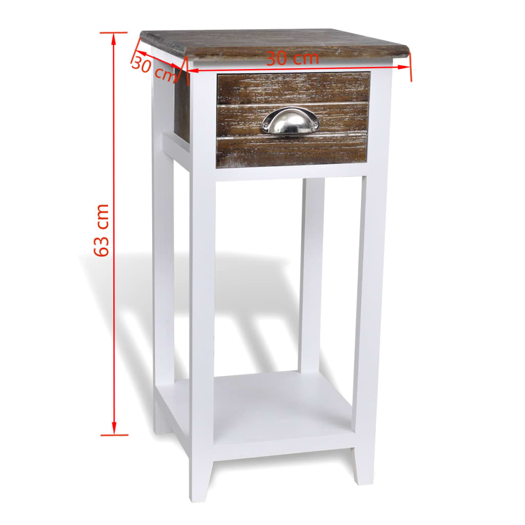 Bedside table with 1 drawer, brown and white