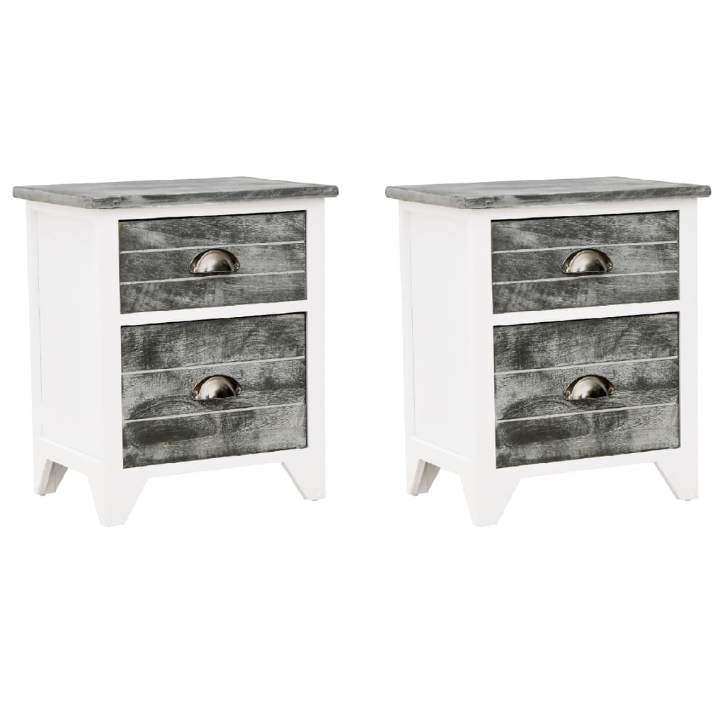 Bedside table with 2 drawers, 2 pcs, grey and white