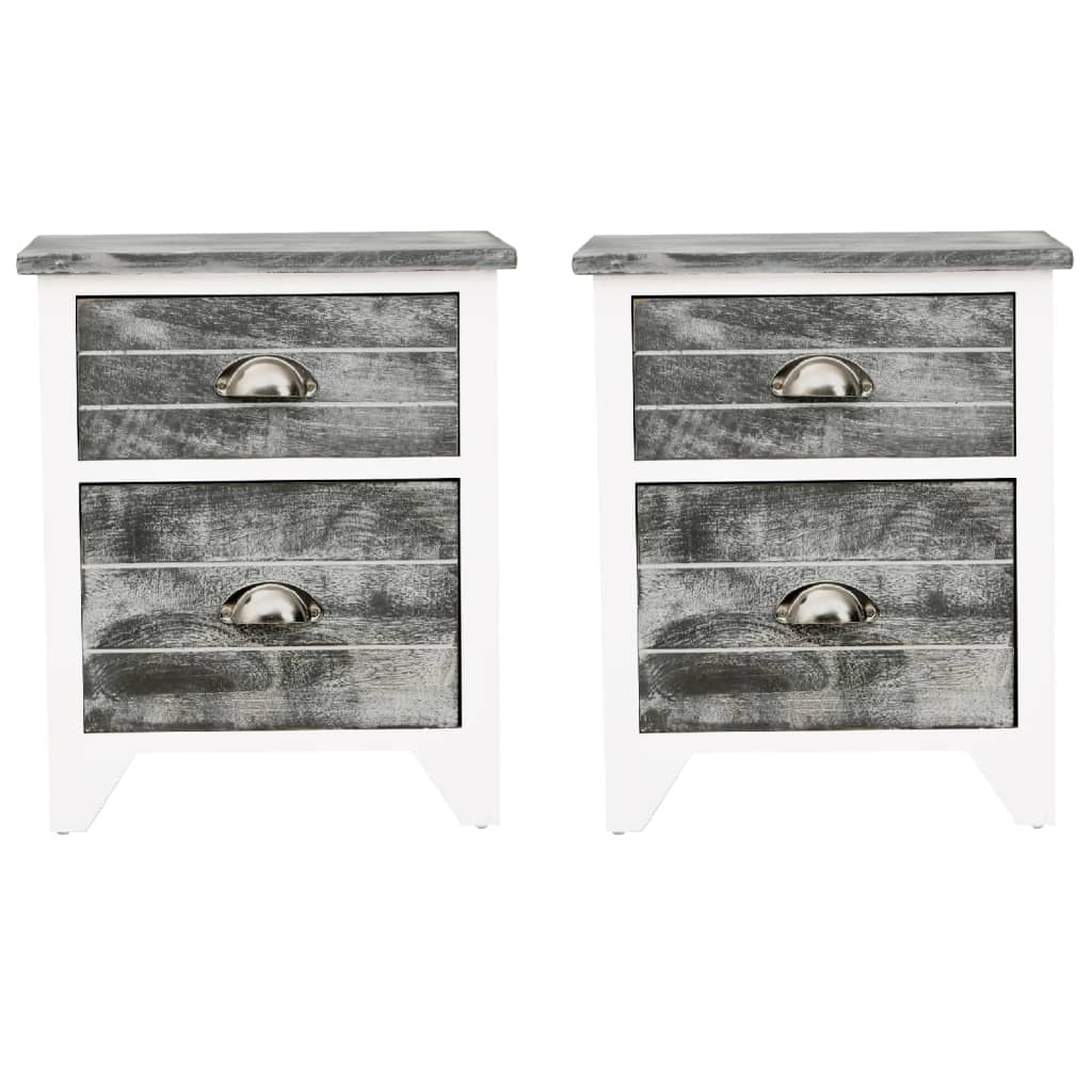 Bedside table with 2 drawers, 2 pcs, grey and white