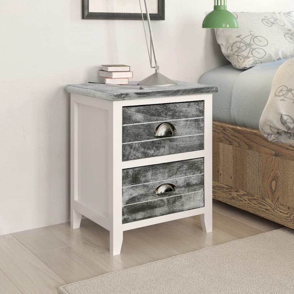 Bedside table with 2 drawers, 2 pcs, grey and white