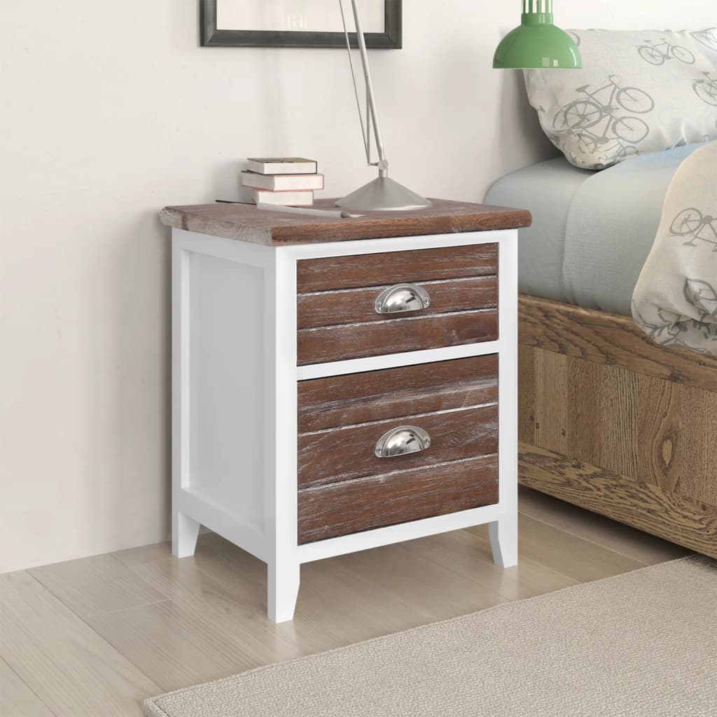 Bedside table with 2 drawers, 2 pcs, brown and white