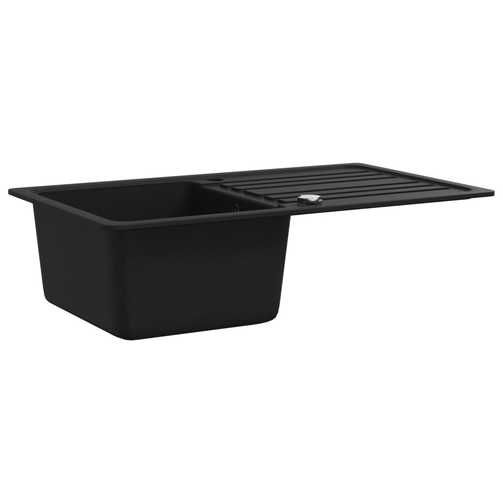 Granite kitchen sink, single bowl with reversible drainer, black