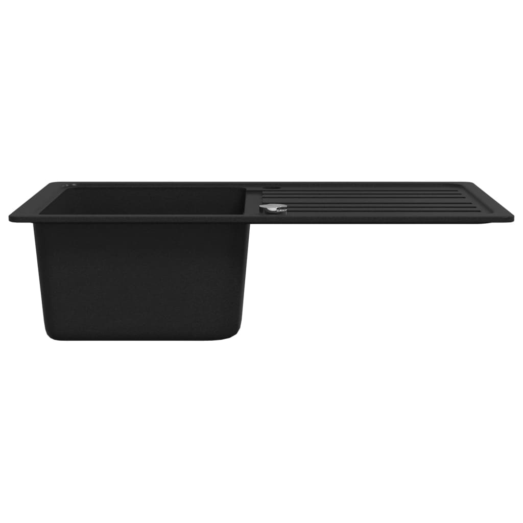 Granite kitchen sink, single bowl with reversible drainer, black