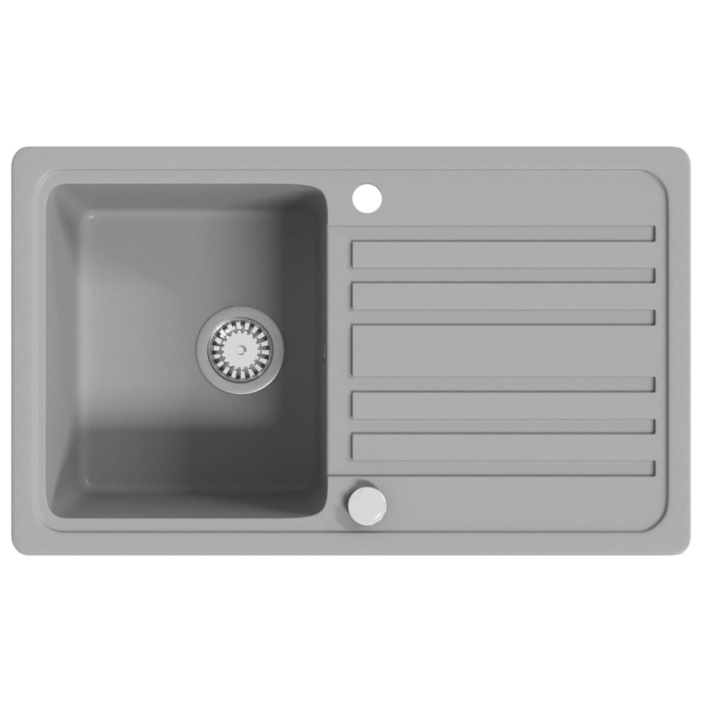 Granite kitchen sink, single bowl with drainer, reversible, gray