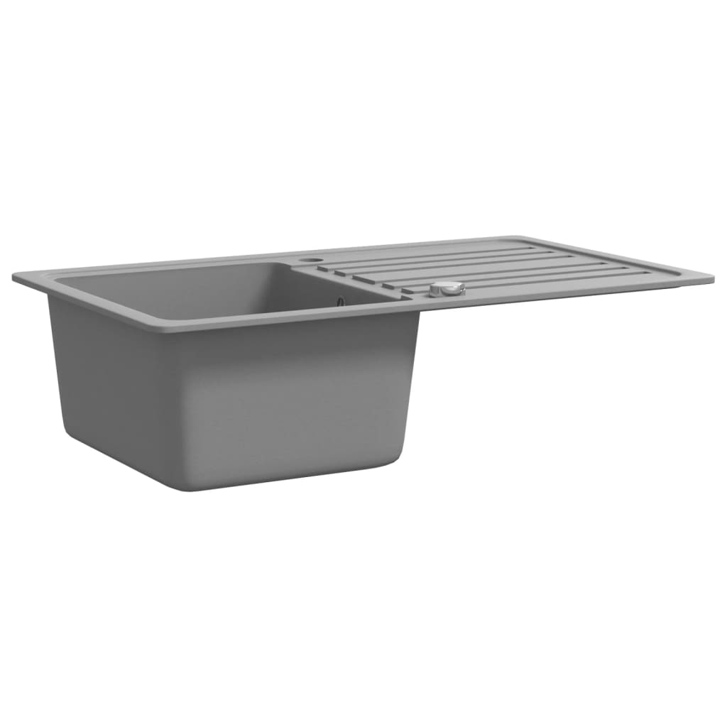 Granite kitchen sink, single bowl with drainer, reversible, gray