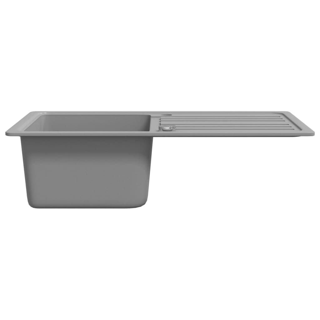 Granite kitchen sink, single bowl with drainer, reversible, gray