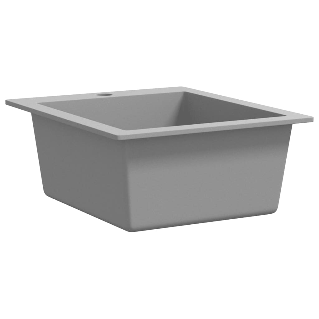 Overmount kitchen sink, single bowl, gray, granite