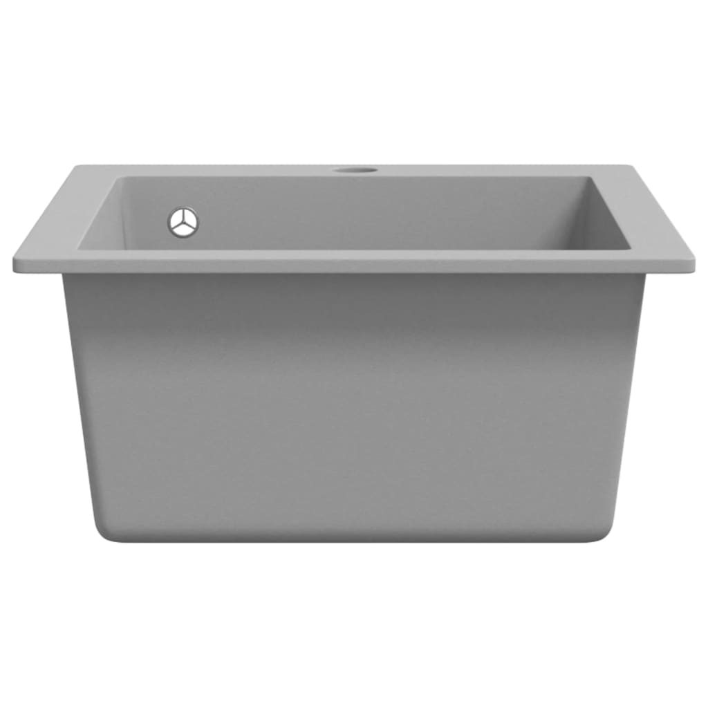 Overmount kitchen sink, single bowl, gray, granite