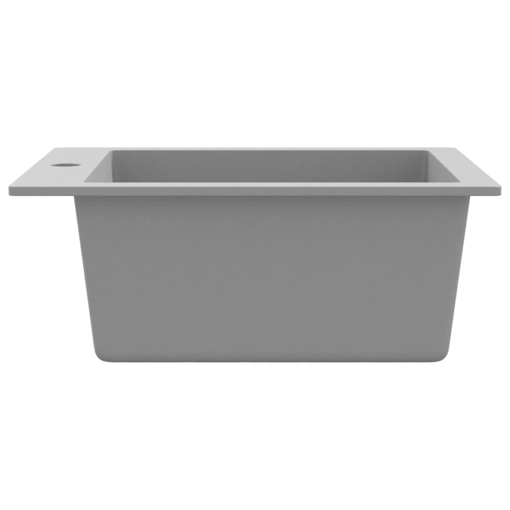 Overmount kitchen sink, single bowl, gray, granite