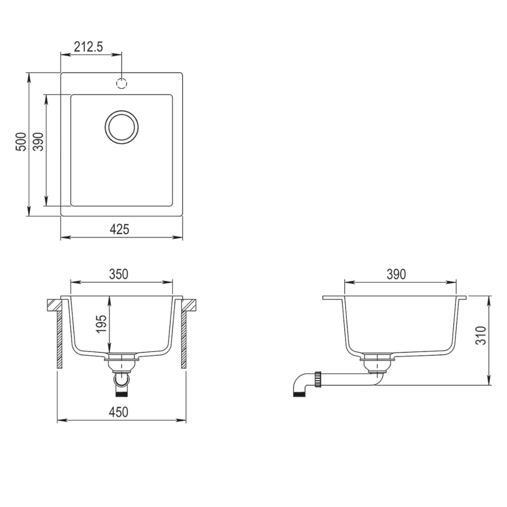 Overmount kitchen sink, single bowl, gray, granite