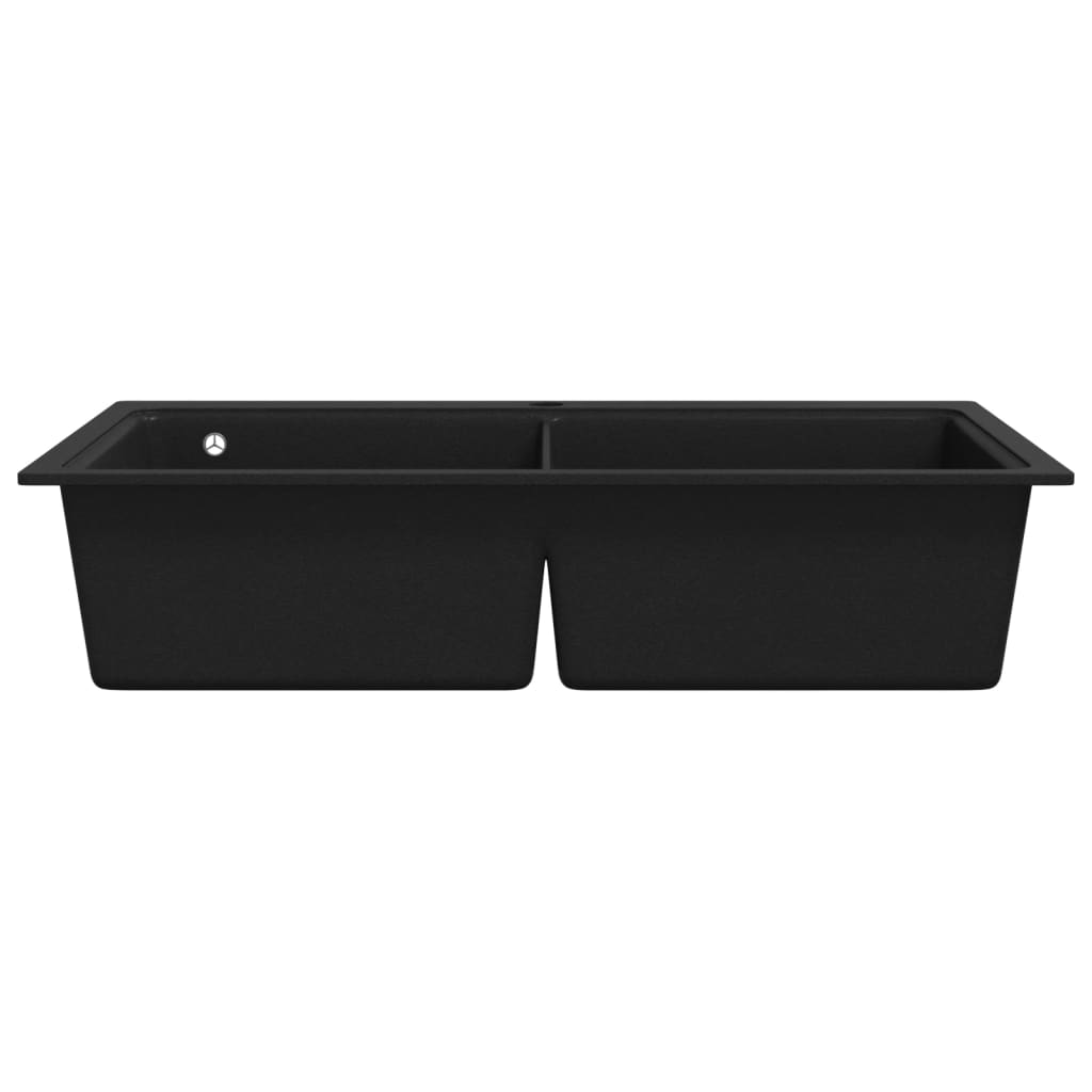 Undermount granite kitchen sink, double bowl, black