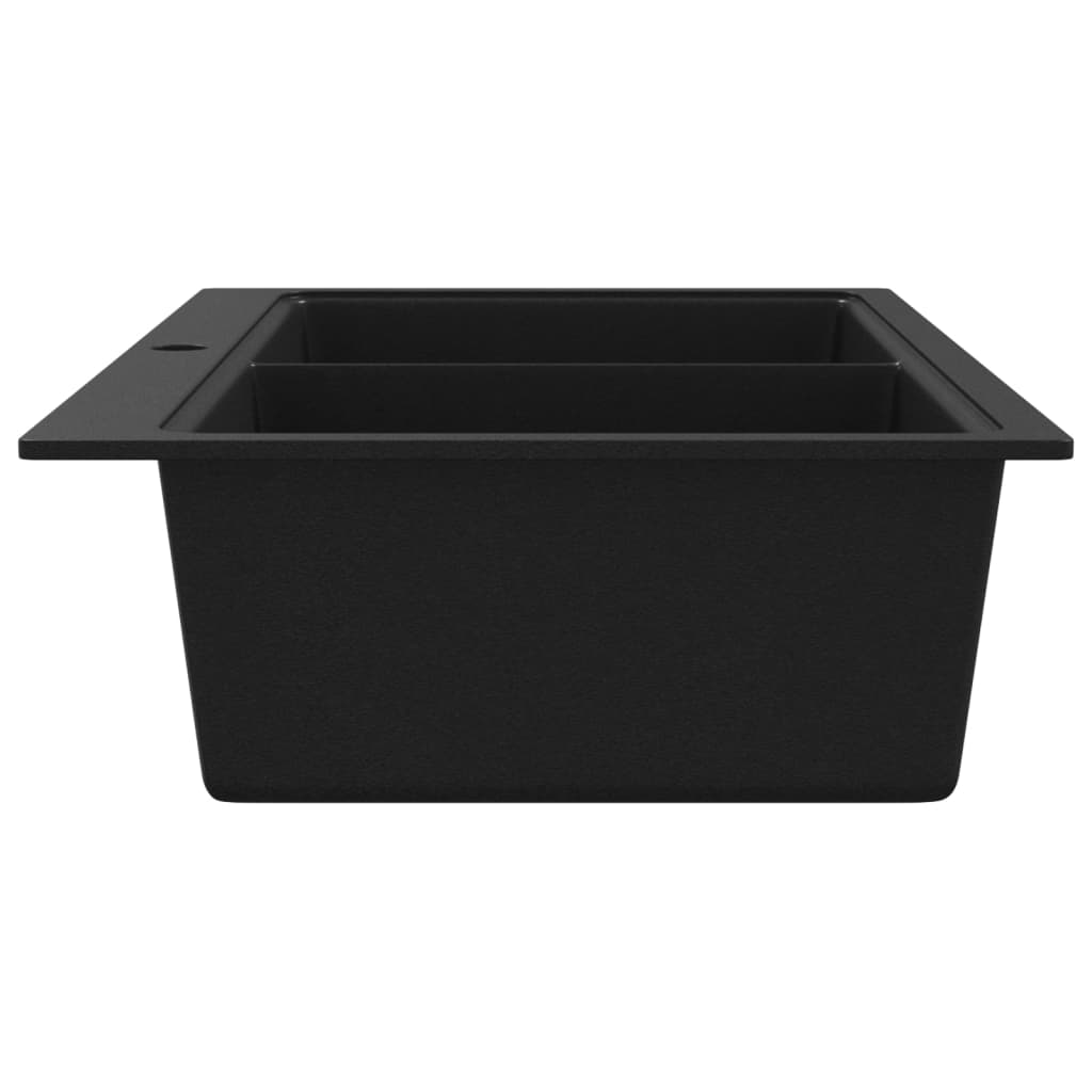 Undermount granite kitchen sink, double bowl, black