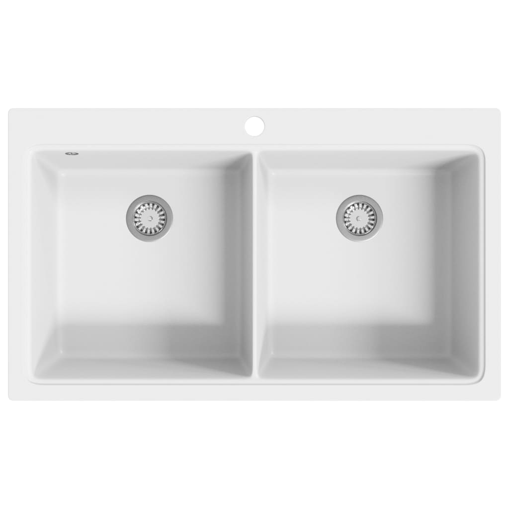 Undermount granite kitchen sink, double bowl, cream white