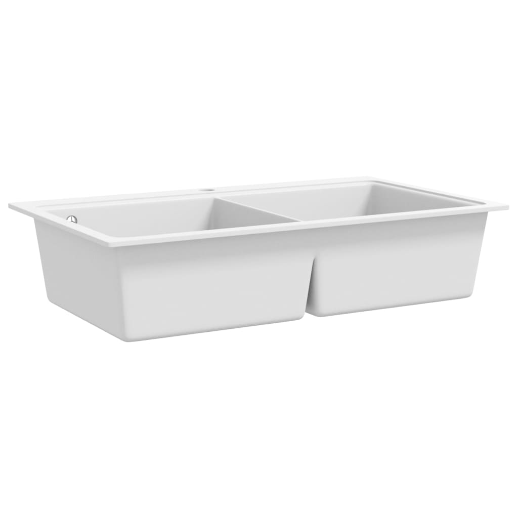 Undermount granite kitchen sink, double bowl, cream white