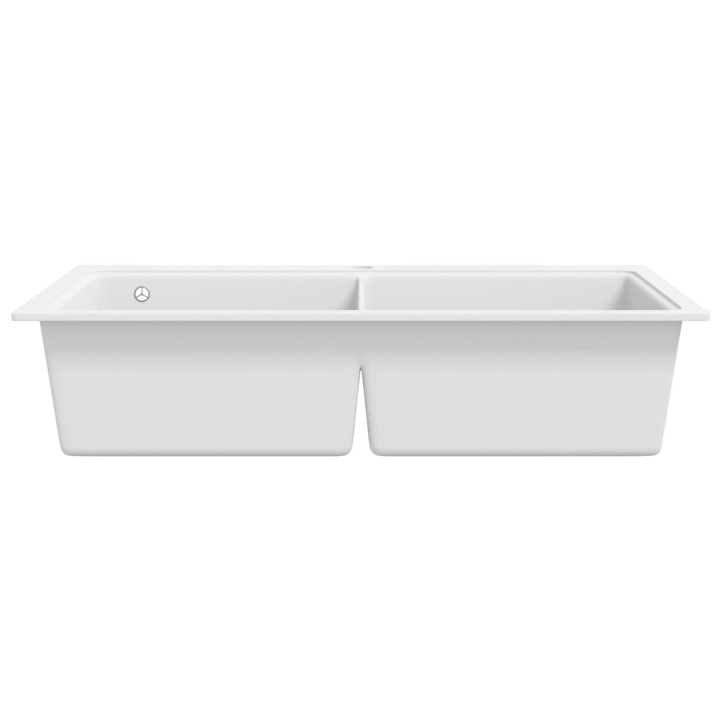 Undermount granite kitchen sink, double bowl, cream white