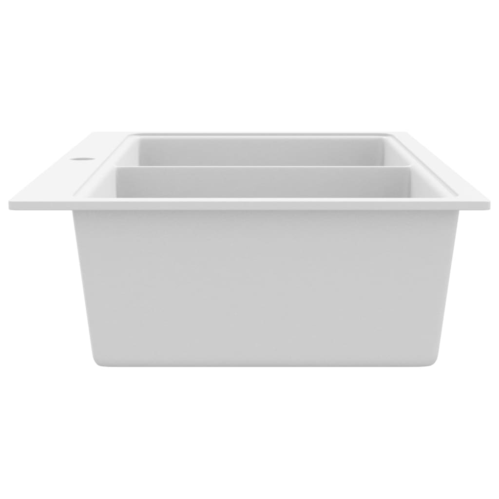 Undermount granite kitchen sink, double bowl, cream white