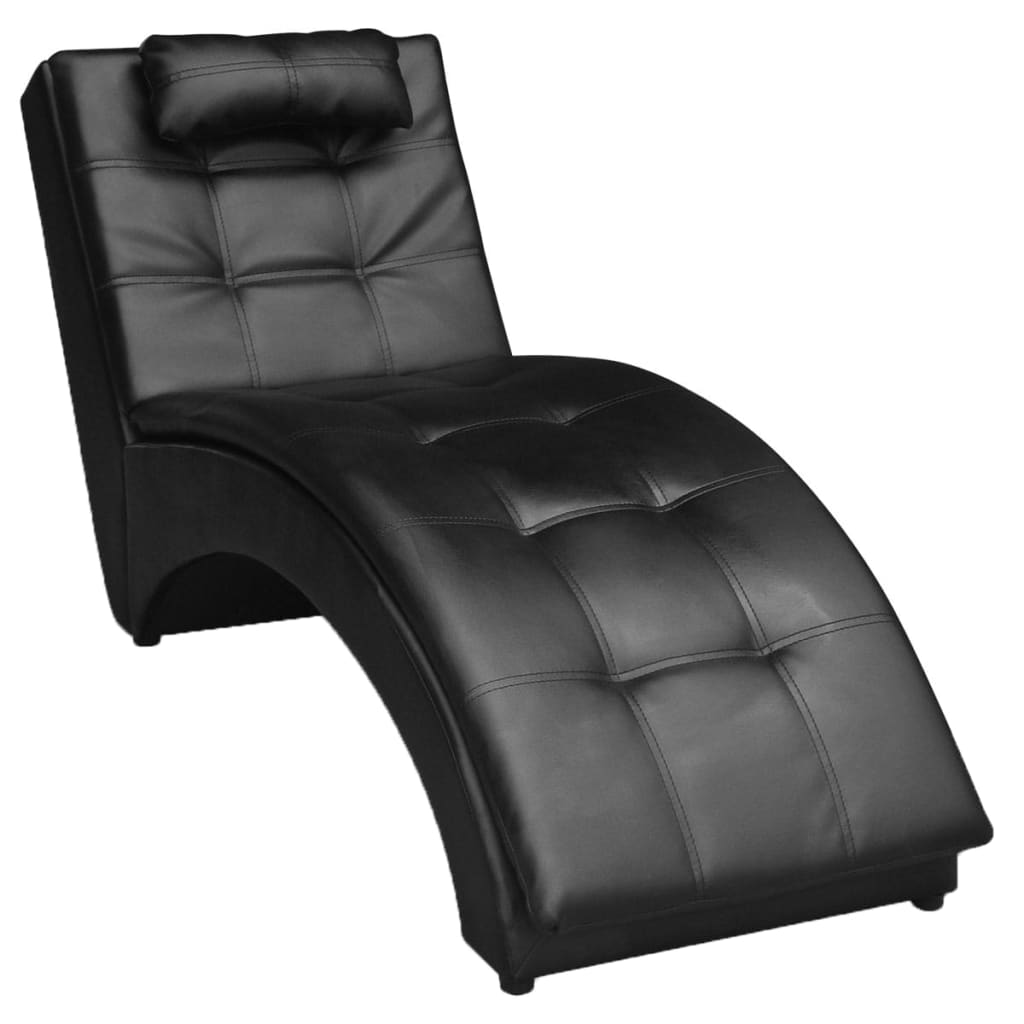 Chaise longue with cushion, black, eco-leather